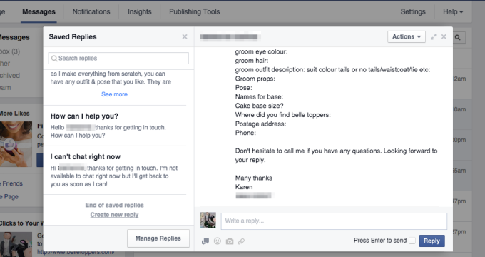 saved replies του Facebook