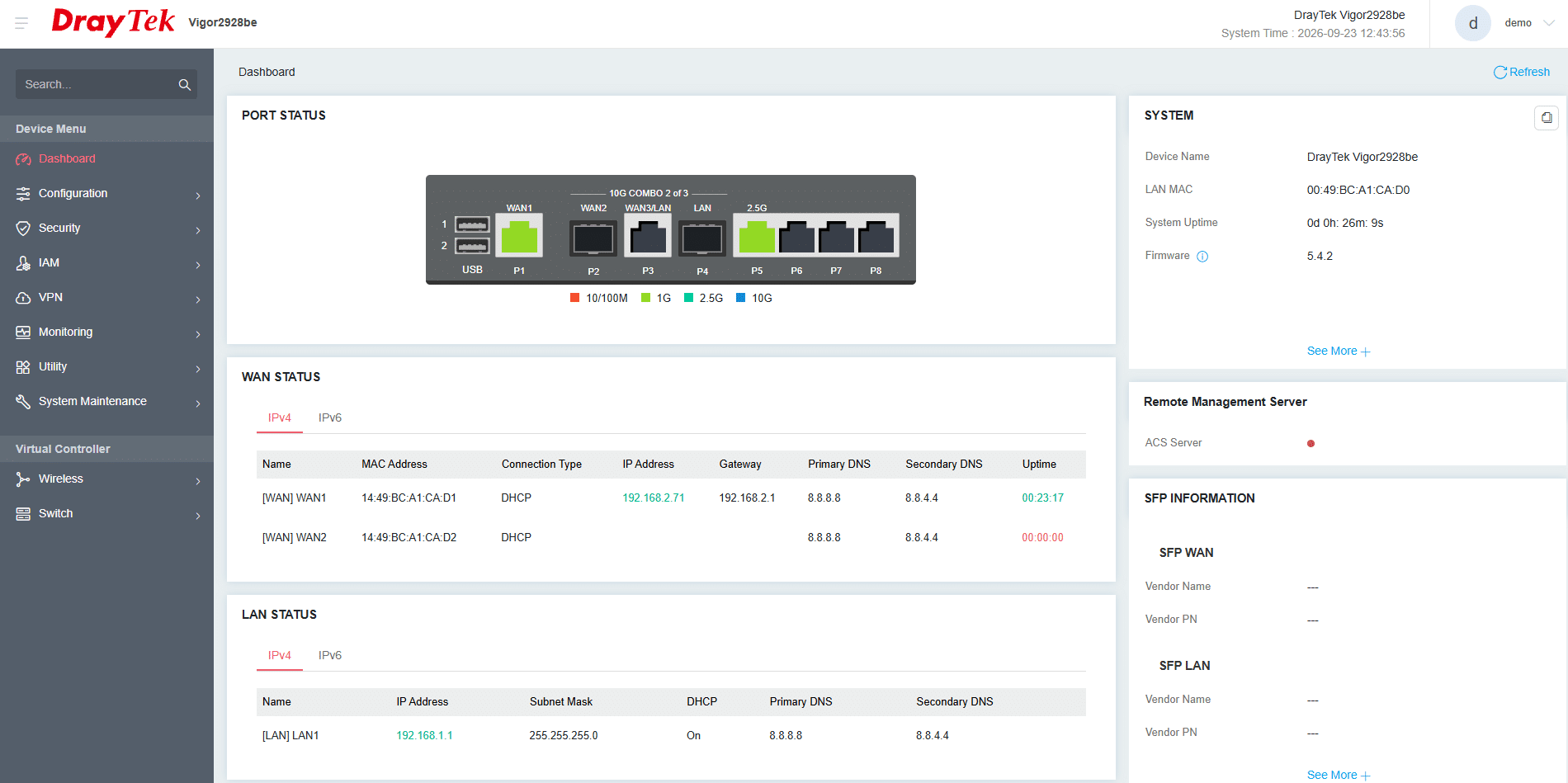 DrayOS 5 web interface Vigor2928be draytek